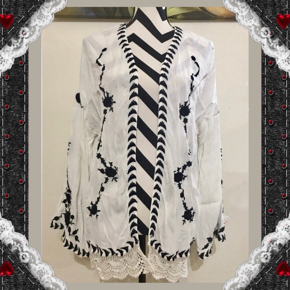 Willow Clay Black Embroidered Open Front Cardigan